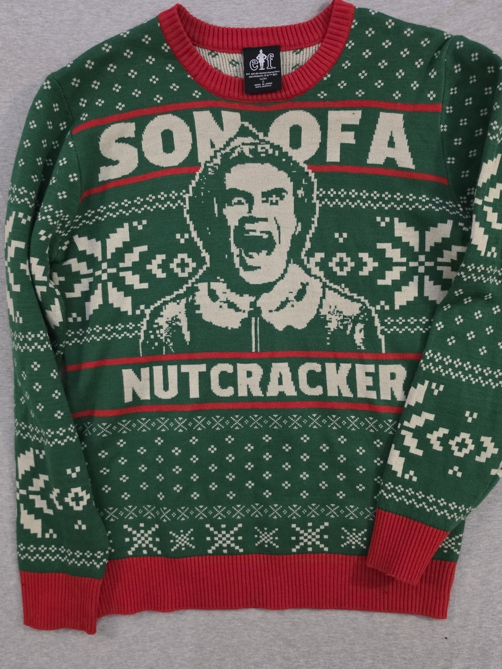 ELF Green and Red 'Son of a Nutcracker' Ugly Christmas Crewneck Sweater